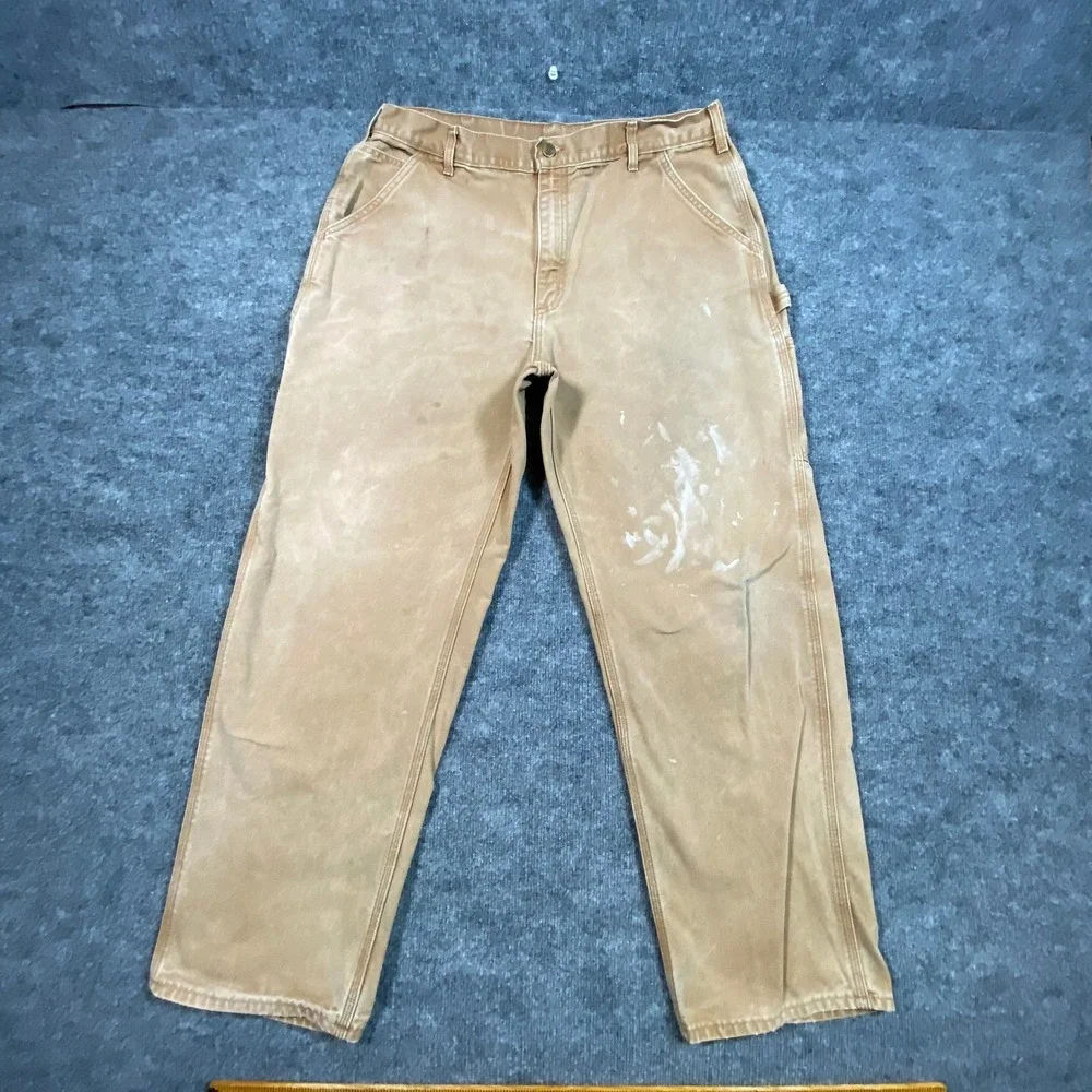 Carhartt B11 BRN Mens Brown Duck Canvas Carpenter Pants 38x32 Distressed USA